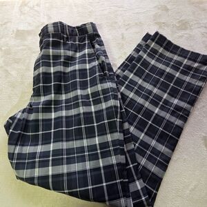 Hollas Men's Size 32 Performance Black Grey Plaid Flat Front Golf Pants 32x29.5"